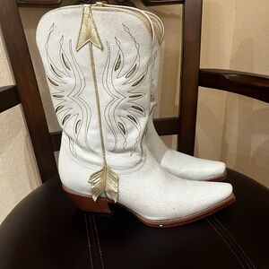 Lucchese White and Gold Heeled Boots